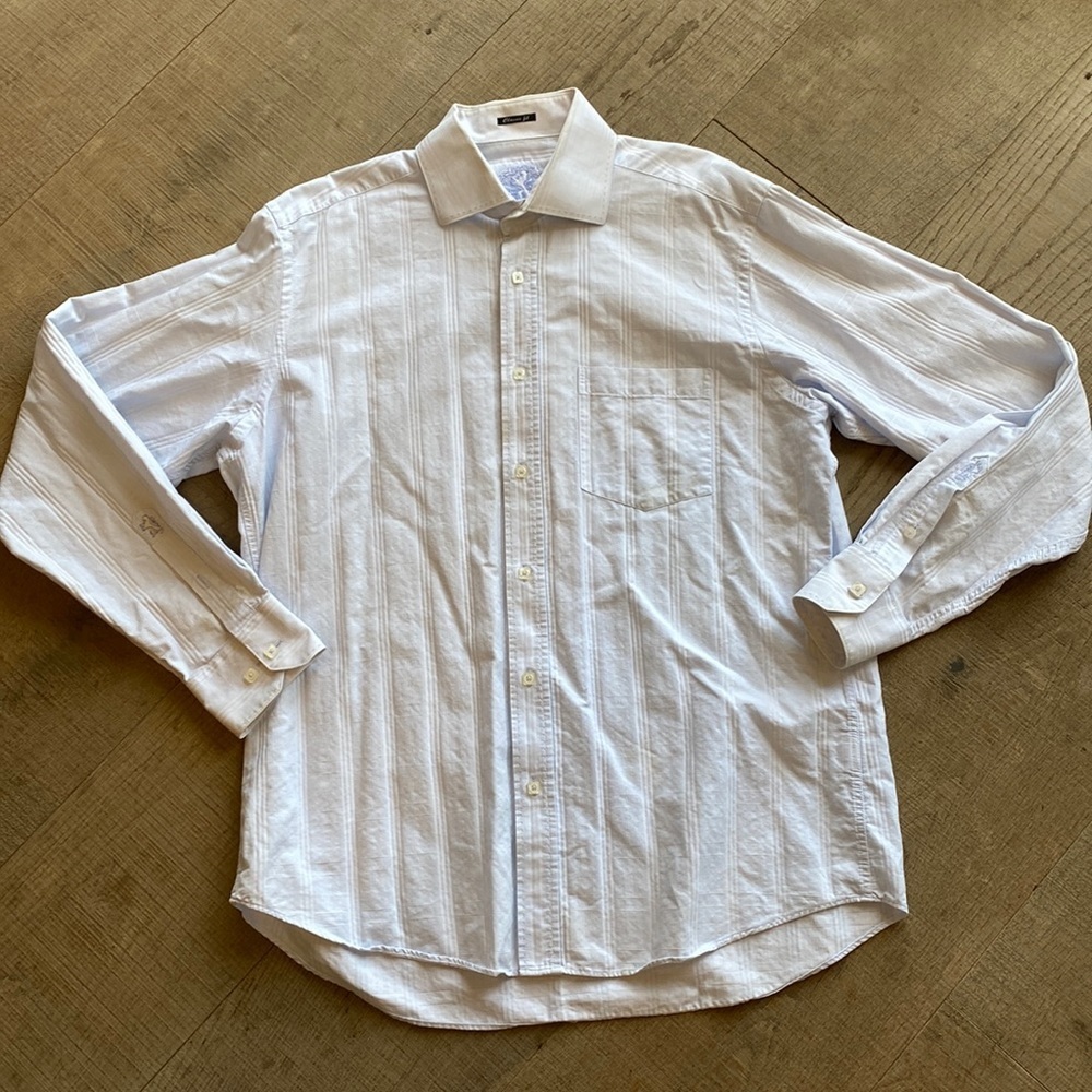 Bugatchi Classic Fit Light Blue Tonal Plaid Cotton Shirt Size Large EUC